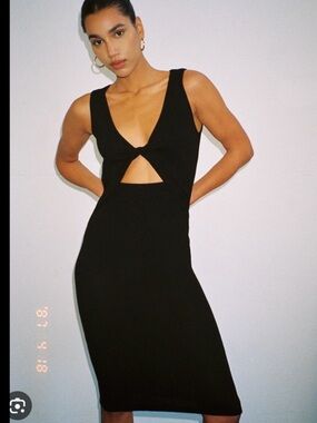 SKATIE Amelia Ribbed Midi dress black cutout twist front medium LA made